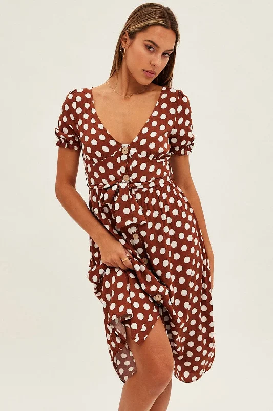 Ruffled Women Dress with Multiple Layers for a Playful and Girly StylePolka Dot Midi Dress Ruffled Women Dress with Multiple Layers for a Playful and Girly StylePolka Dot Midi Dress