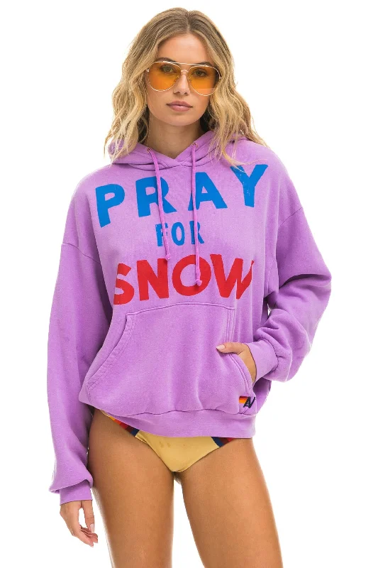 Women's zip - front sweatshirt with contrast stitching for a sporty aestheticPRAY FOR SNOW RELAXED PULLOVER HOODIE - NEON PURPLE Women's zip - front sweatshirt with contrast stitching for a sporty aestheticPRAY FOR SNOW RELAXED PULLOVER HOODIE - NEON PURPLE
