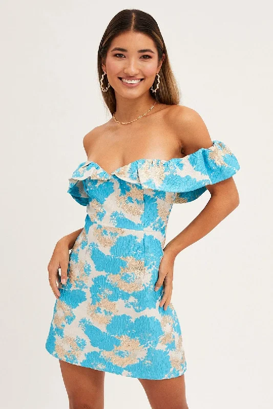 Wrap - Style Women Dress with Adjustable Fit for All Body TypesPrint Volume Off Shoulder Jacquard Mini Dress Wrap - Style Women Dress with Adjustable Fit for All Body TypesPrint Volume Off Shoulder Jacquard Mini Dress