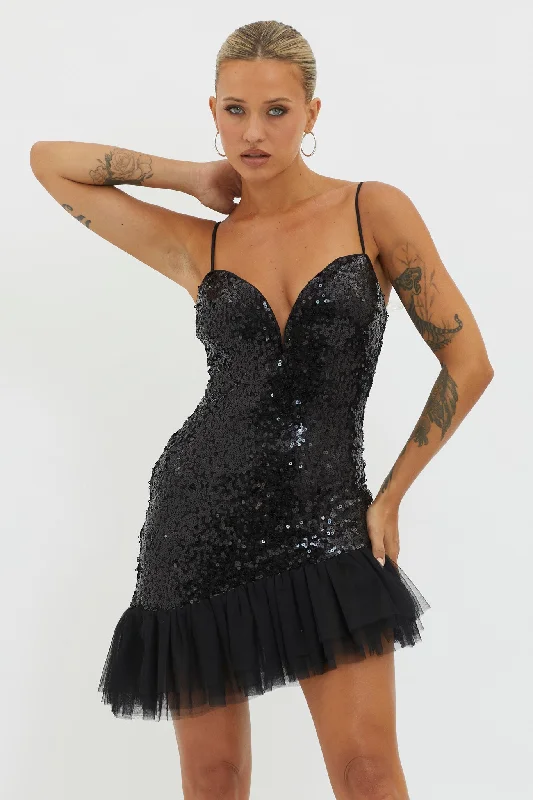Maxi Women Dress with Floral Print for a Bohemian VibeSassafras Tulle Hem Sequin Mini Dress Black Maxi Women Dress with Floral Print for a Bohemian VibeSassafras Tulle Hem Sequin Mini Dress Black
