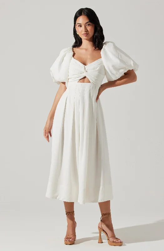 Pleated Women Dress with a Timeless and Elegant TextureSerilda Puff Sleeve Midi Dress Pleated Women Dress with a Timeless and Elegant TextureSerilda Puff Sleeve Midi Dress