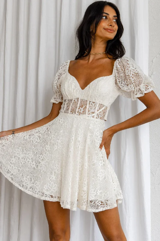 Halter Neck Women Dress to Show Off the Shoulders and NecklineSoho Puff Sleeve Tied Back Lace Mini Dress Cream Halter Neck Women Dress to Show Off the Shoulders and NecklineSoho Puff Sleeve Tied Back Lace Mini Dress Cream