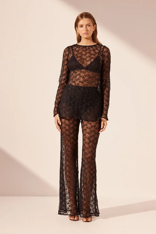 Printed Abstract Women Dress for a Modern and Artistic AppealSOL LACE FLARE PANT - BLACK Printed Abstract Women Dress for a Modern and Artistic AppealSOL LACE FLARE PANT - BLACK