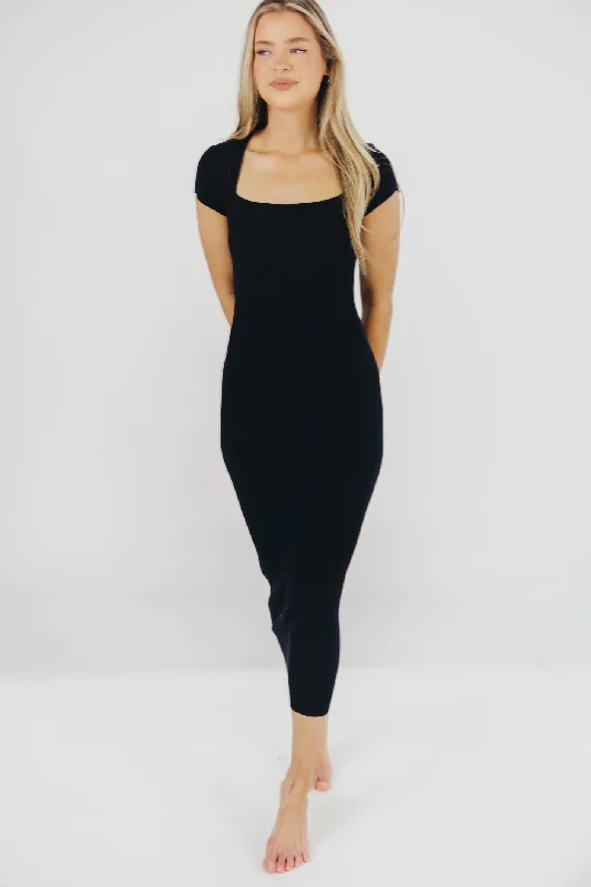 Empire Waist Women Dress to Accentuate the Bust and Conceal the WaistWren Ribbed Knit Maxi Dress with Square Neckline in Black (XS-XL) - Worth Collective Exclusive Empire Waist Women Dress to Accentuate the Bust and Conceal the WaistWren Ribbed Knit Maxi Dress with Square Neckline in Black (XS-XL) - Worth Collective Exclusive