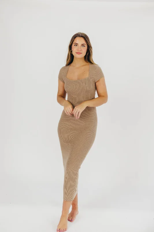 Printed Abstract Women Dress for a Modern and Artistic AppealWren Ribbed Knit Maxi Dress with Square Neckline in Taupe (XS-XL) - Worth Collective Exclusive Printed Abstract Women Dress for a Modern and Artistic AppealWren Ribbed Knit Maxi Dress with Square Neckline in Taupe (XS-XL) - Worth Collective Exclusive
