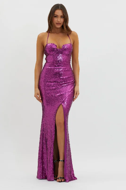 Empire Waist Women Dress to Accentuate the Bust and Conceal the WaistStarry Eyes Lace-Up Back Sequin Maxi Dress Magenta Empire Waist Women Dress to Accentuate the Bust and Conceal the WaistStarry Eyes Lace-Up Back Sequin Maxi Dress Magenta