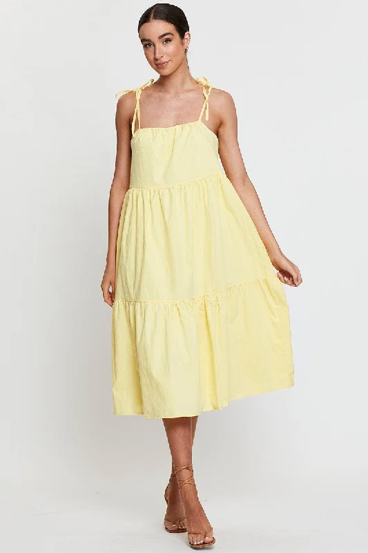 Empire Waist Women Dress to Accentuate the Bust and Conceal the WaistYellow A Line Dress Midi Empire Waist Women Dress to Accentuate the Bust and Conceal the WaistYellow A Line Dress Midi