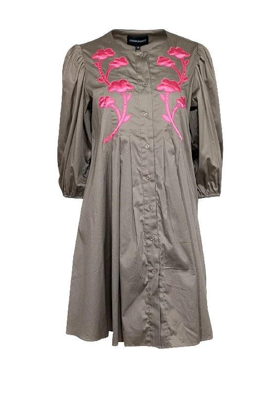 Wrap - Style Women Dress with Adjustable Fit for All Body Types Wrap - Style Women Dress with Adjustable Fit for All Body Types Cynthia Rowley - Khaki & Pink Embroidered Detail Dress Sz XS