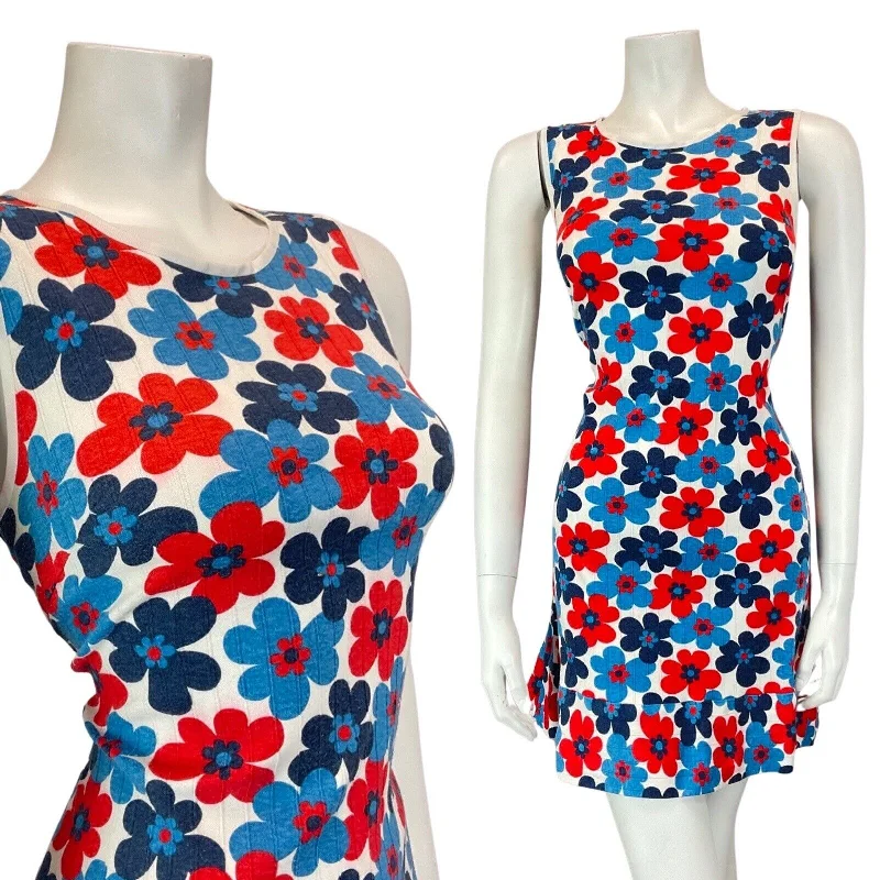 Plus Size Women Dress with a Flattering A - Line Cut for Comfort and Style Plus Size Women Dress with a Flattering A - Line Cut for Comfort and Style VINTAGE 60s 70s BLUE RED WHITE DAISY FLOWER POWER MOD SLEEVELESS SHORT DRESS 10