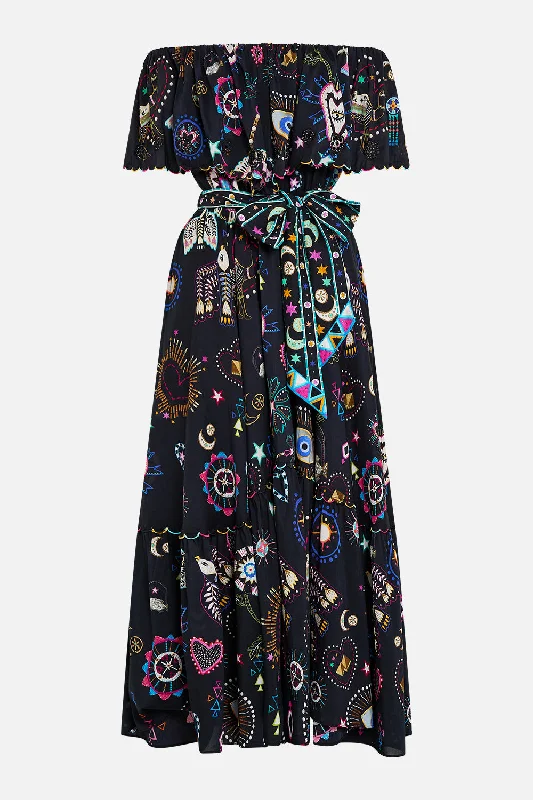 Maxi dresses with patchwork designs for a one - of - a - kind styleSHOULDER FRILL DRESS NUBIAN NIGHTS Maxi dresses with patchwork designs for a one - of - a - kind styleSHOULDER FRILL DRESS NUBIAN NIGHTS
