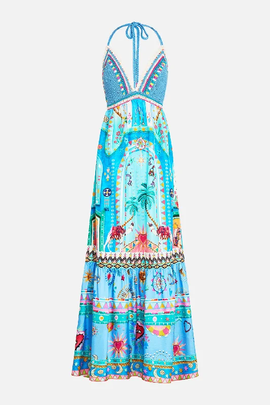 Maxi dresses with pom - pom trims for a playful and festive lookLONG DRESS WITH CROCHET BRA A PAINTED VILLAGE Maxi dresses with pom - pom trims for a playful and festive lookLONG DRESS WITH CROCHET BRA A PAINTED VILLAGE