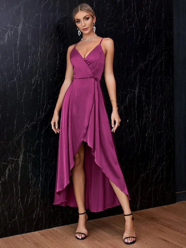 Sequined maxi dresses for formal evening galasKittenAlarm - Surplice Front Crisscross Back Satin Tulip Hem Dress Sequined maxi dresses for formal evening galasKittenAlarm - Surplice Front Crisscross Back Satin Tulip Hem Dress