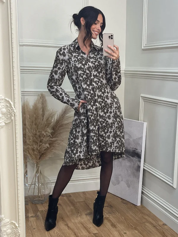 Sheer maxi dresses with lace overlays for a romantic touchAbstract Print Dipped Hem Shirt Dress, Taupe Multi Sheer maxi dresses with lace overlays for a romantic touchAbstract Print Dipped Hem Shirt Dress, Taupe Multi