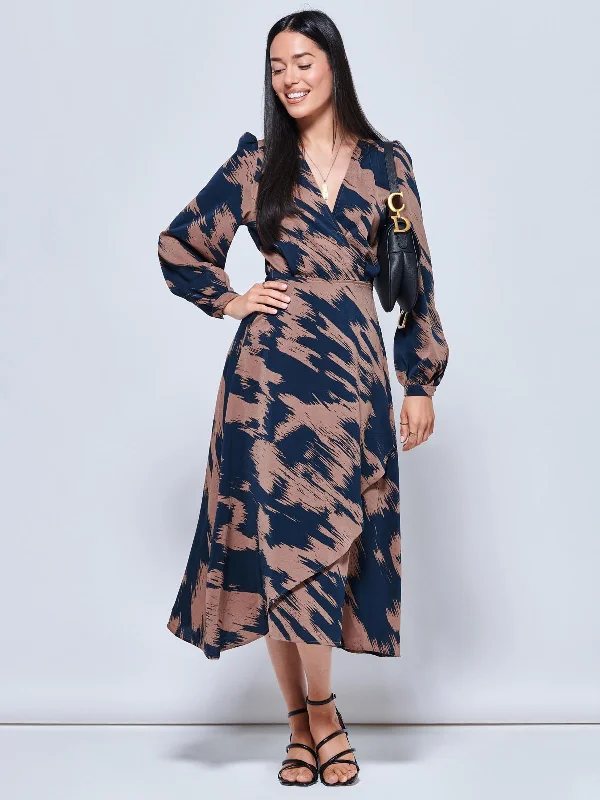 Denim maxi dresses with frayed hems for a casual lookAbstract Print Sleeved Wrap Midi Dress, Abstract Multi Denim maxi dresses with frayed hems for a casual lookAbstract Print Sleeved Wrap Midi Dress, Abstract Multi