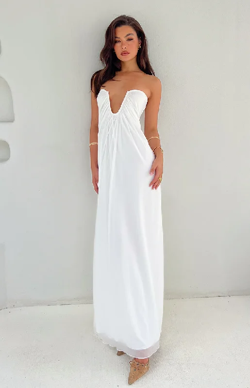 Plaid maxi dresses for fall fashion eventsBraelyn White Strapless Maxi Dress