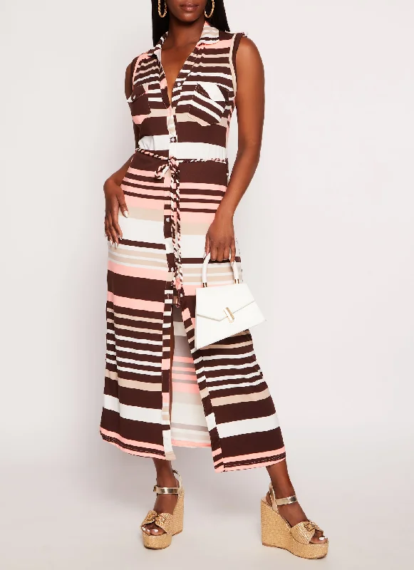 Maxi dresses with cold - shoulder cutouts for a trendy lookSleeveless Striped Maxi Shirt Dress Maxi dresses with cold - shoulder cutouts for a trendy lookSleeveless Striped Maxi Shirt Dress