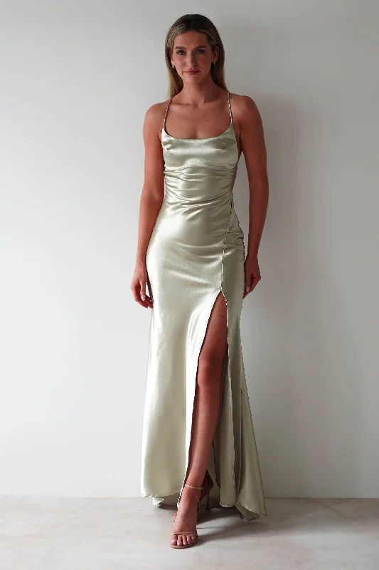 Maxi dresses with one - shoulder designs for a stylish and asymmetric lookCelinee Satin Maxi Gown | Sage
