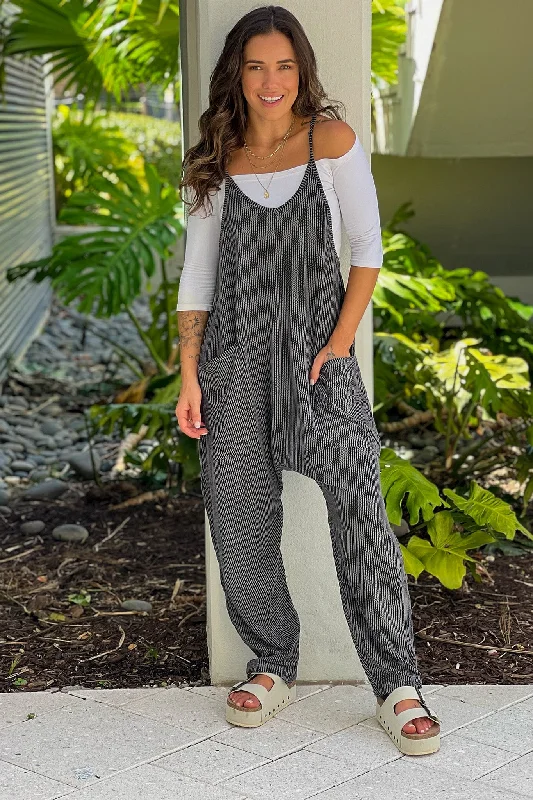 Maxi dresses with tassel accents for a fun and lively touchCharcoal Black Ribbed Jumpsuit With Pockets
