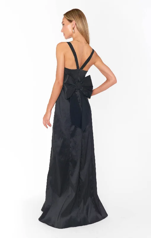 Leather maxi dresses for an edgy and bold appearanceCharlotte Bow Dress ~ Black Taffeta Leather maxi dresses for an edgy and bold appearanceCharlotte Bow Dress ~ Black Taffeta