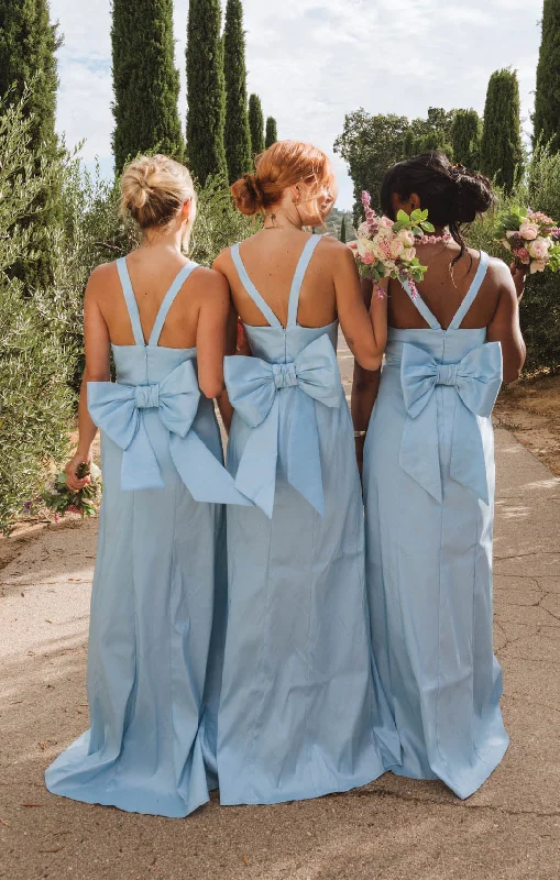 Floral print maxi dresses for summer garden partiesCharlotte Bow Dress ~ Light Blue Taffeta Floral print maxi dresses for summer garden partiesCharlotte Bow Dress ~ Light Blue Taffeta