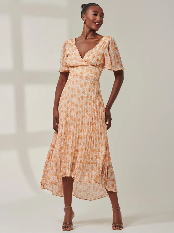 Maxi dresses with pocket details for added functionalityChelsea Pleated Chiffon Dip Hem Maxi Dress, Orange Floral Maxi dresses with pocket details for added functionalityChelsea Pleated Chiffon Dip Hem Maxi Dress, Orange Floral