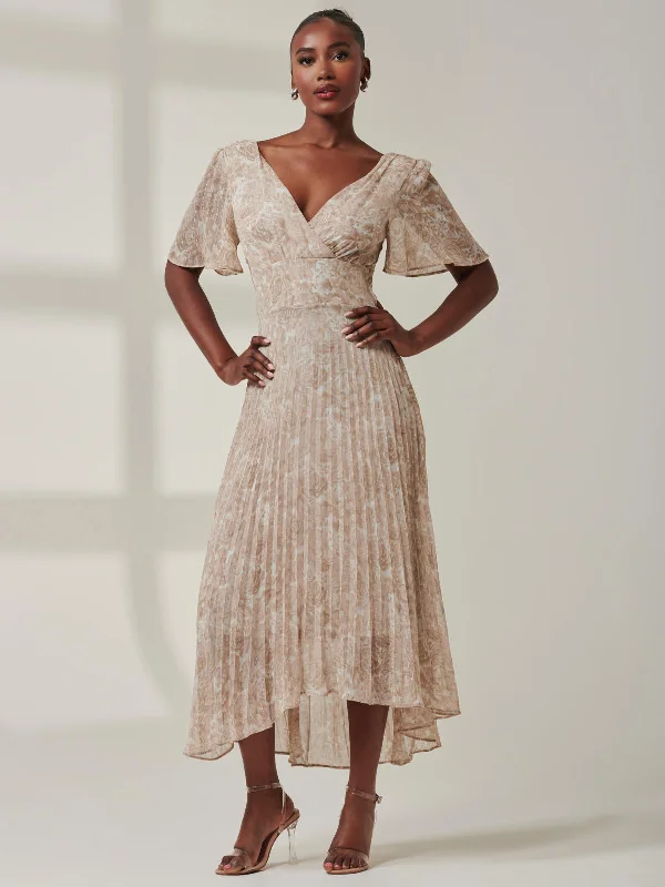 Maxi dresses with pocket details for added functionalityChelsea Pleated Chiffon Dip Hem Maxi Dress, Taupe Multi Maxi dresses with pocket details for added functionalityChelsea Pleated Chiffon Dip Hem Maxi Dress, Taupe Multi