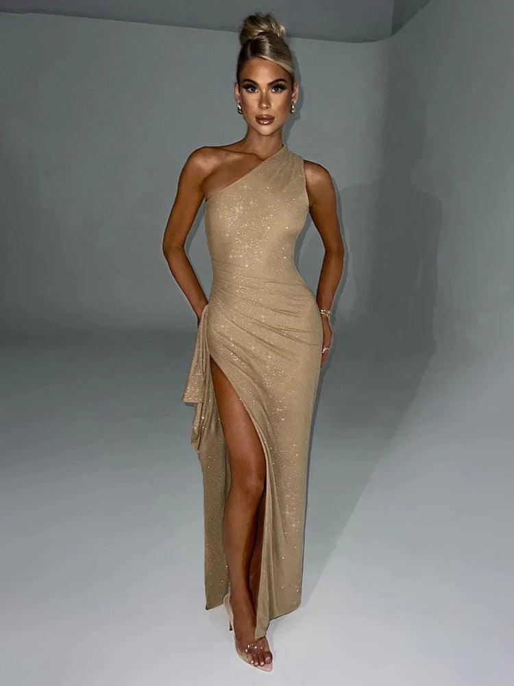 Maxi dresses with a ruched bodice for a more form - fitting and feminine shapeSparkle Glitter High Split One Shoulder Slim Bodycon Elegant Long Summer Maxi Dress Maxi dresses with a ruched bodice for a more form - fitting and feminine shapeSparkle Glitter High Split One Shoulder Slim Bodycon Elegant Long Summer Maxi Dress