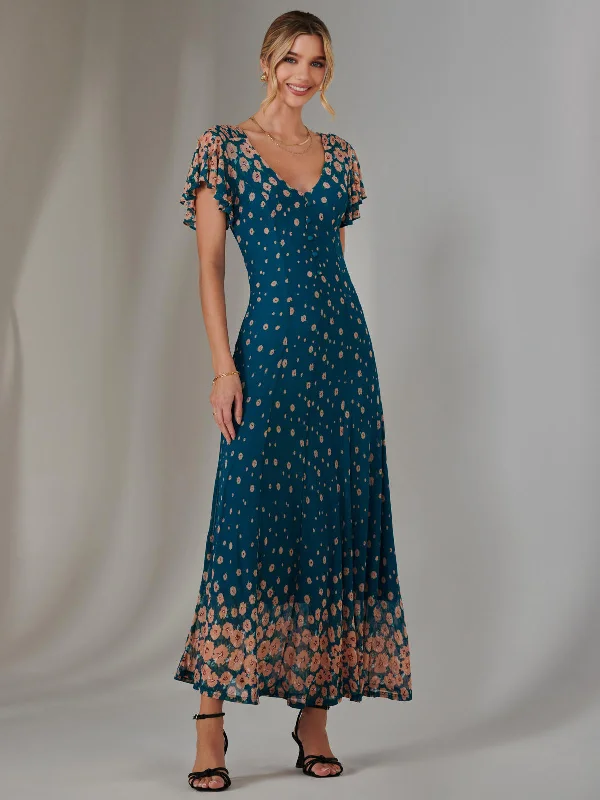 Sheer maxi dresses with lace overlays for a romantic touchGina Mirrored Print Mesh Maxi Dress, Teal Multi Sheer maxi dresses with lace overlays for a romantic touchGina Mirrored Print Mesh Maxi Dress, Teal Multi