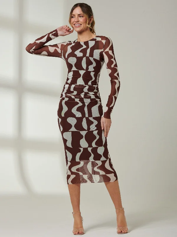 Maxi dresses with ribbed textures for a unique and tactile lookGionna Mesh Long Sleeve Midaxi Dress, Brown Pattern Maxi dresses with ribbed textures for a unique and tactile lookGionna Mesh Long Sleeve Midaxi Dress, Brown Pattern