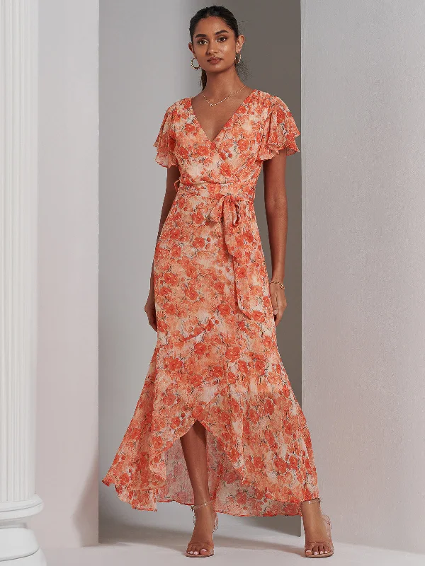 Linen maxi dresses for a breathable and lightweight summer optionHaylie Frill Chiffon Maxi Dress, Orange Multi Linen maxi dresses for a breathable and lightweight summer optionHaylie Frill Chiffon Maxi Dress, Orange Multi