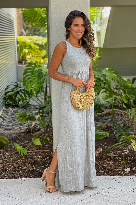 Printed maxi dresses with abstract patterns for an artistic lookHeather Gray Racer Back Maxi Dress Printed maxi dresses with abstract patterns for an artistic lookHeather Gray Racer Back Maxi Dress