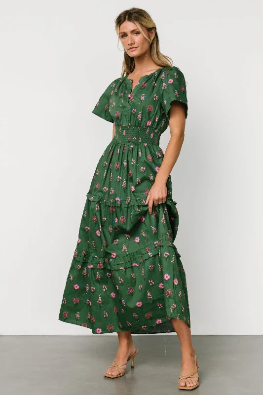 Strapless maxi dresses for a beachside vacationKiana Poplin Maxi Dress | Green + Pink Strapless maxi dresses for a beachside vacationKiana Poplin Maxi Dress | Green + Pink