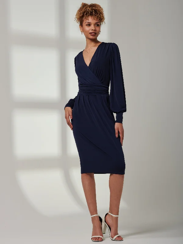 Satin maxi dresses with a high - low hem for a modern twistKinslee Long Sleeve Pegged Dress, Navy