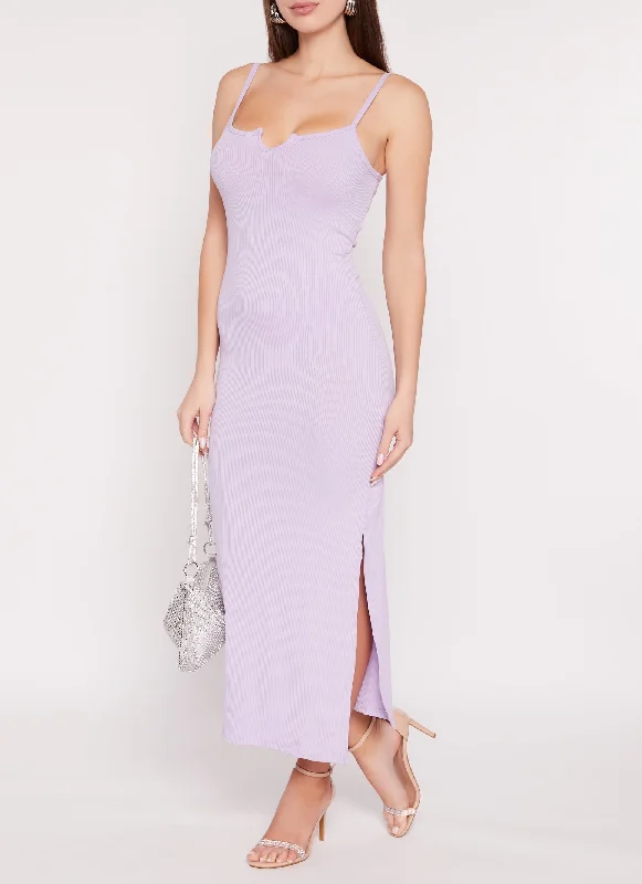 Maxi dresses with a button - down front for a classic lookRibbed Notch Neck Side Slit Maxi Dress Maxi dresses with a button - down front for a classic lookRibbed Notch Neck Side Slit Maxi Dress