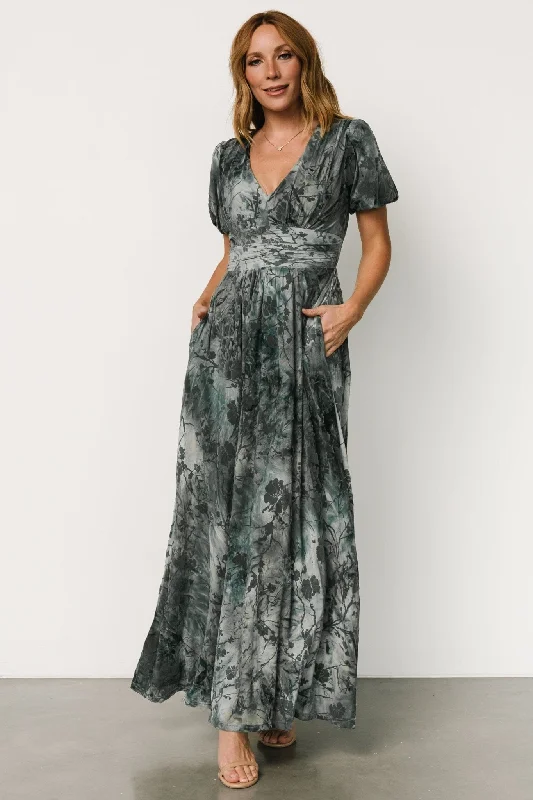 Maxi dresses with pom - pom trims for a playful and festive lookLeslie Velvet Maxi Dress | Slate Blue Maxi dresses with pom - pom trims for a playful and festive lookLeslie Velvet Maxi Dress | Slate Blue