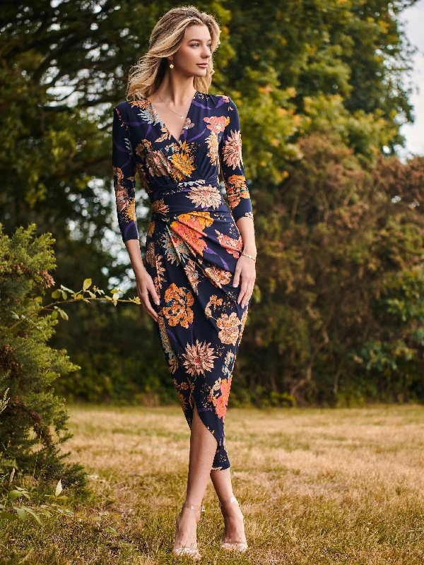 Animal print maxi dresses for a statement - making outfitLong Sleeve Wrap Front Bodycon Dress, Navy Orange Floral Animal print maxi dresses for a statement - making outfitLong Sleeve Wrap Front Bodycon Dress, Navy Orange Floral
