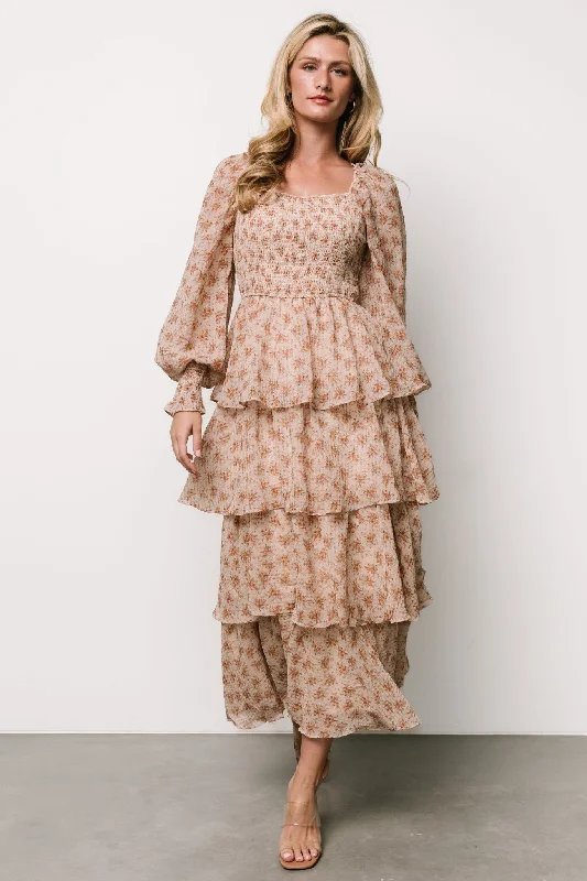 Linen maxi dresses for a breathable and lightweight summer optionMiranda Tiered Maxi Dress | Taupe Floral Linen maxi dresses for a breathable and lightweight summer optionMiranda Tiered Maxi Dress | Taupe Floral