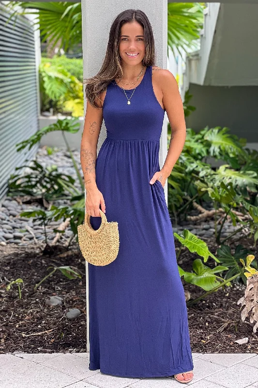 Maxi dresses with one - shoulder designs for a stylish and asymmetric lookNavy Maxi Dress with Pockets Maxi dresses with one - shoulder designs for a stylish and asymmetric lookNavy Maxi Dress with Pockets