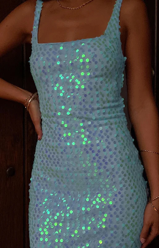 Strapless maxi dresses for a beachside vacationNova Blue Sequin Maxi Dress