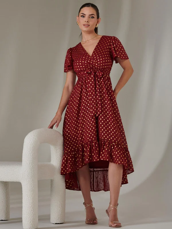 Maxi dresses with a criss - cross back for a flirty and unique detailPetite Short Sleeve Midaxi Dress, Burgundy Maxi dresses with a criss - cross back for a flirty and unique detailPetite Short Sleeve Midaxi Dress, Burgundy