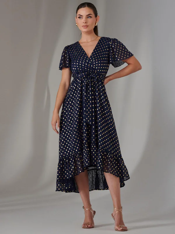 Maxi dresses with off - the - shoulder styles for a romantic and breezy lookPetite Short Sleeve Midaxi Dress, Navy/Gold Maxi dresses with off - the - shoulder styles for a romantic and breezy lookPetite Short Sleeve Midaxi Dress, Navy/Gold