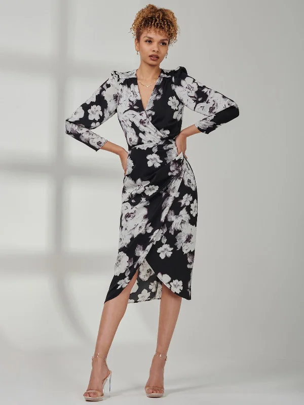 Linen maxi dresses for a breathable and lightweight summer optionPrint Satin Wrap Bodycon Dress, Black Floral Linen maxi dresses for a breathable and lightweight summer optionPrint Satin Wrap Bodycon Dress, Black Floral