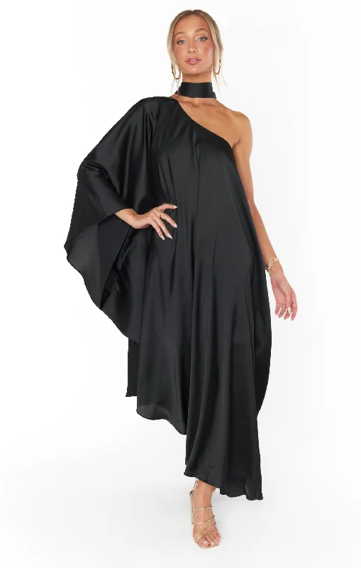 Maxi dresses with an empire waist for a flattering fit on all body typesRhea One Shoulder Dress ~ Black Luxe Satin Maxi dresses with an empire waist for a flattering fit on all body typesRhea One Shoulder Dress ~ Black Luxe Satin