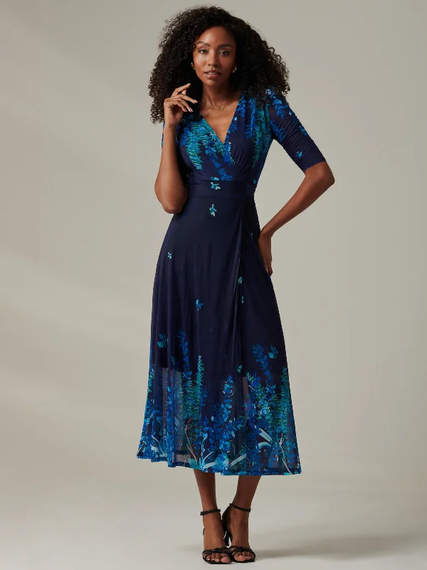 Maxi dresses with a belted empire waist for a more defined and flattering silhouetteStella Floral Print Wrap Mesh Maxi Dress, Navy Blue Multi Maxi dresses with a belted empire waist for a more defined and flattering silhouetteStella Floral Print Wrap Mesh Maxi Dress, Navy Blue Multi