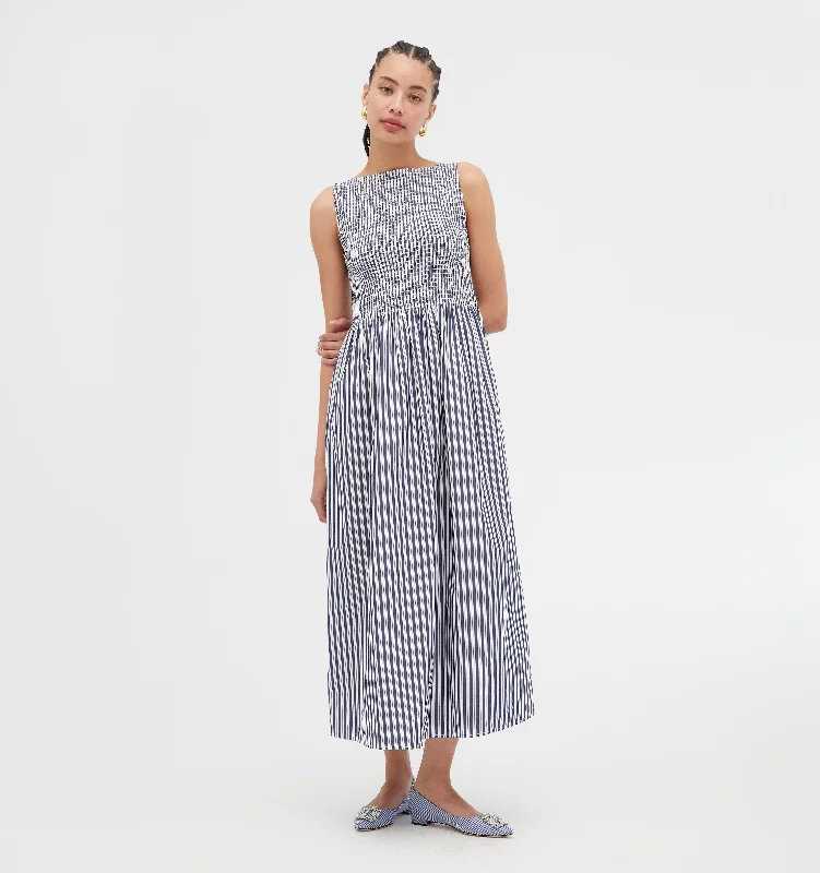 Maxi dresses with embroidered floral motifs for a unique designThe Cosima Nap Dress - Navy Stripe Maxi dresses with embroidered floral motifs for a unique designThe Cosima Nap Dress - Navy Stripe