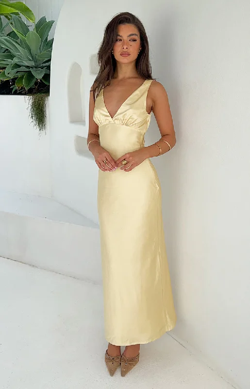 Maxi dresses with a wrap - around style for a customizable fitVerlaine Yellow Satin Maxi Dress Maxi dresses with a wrap - around style for a customizable fitVerlaine Yellow Satin Maxi Dress