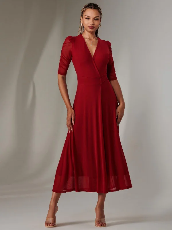 Maxi dresses with pom - pom trims for a playful and festive lookZeena Plain Wrap Mesh Maxi Dress, Wine Maxi dresses with pom - pom trims for a playful and festive lookZeena Plain Wrap Mesh Maxi Dress, Wine