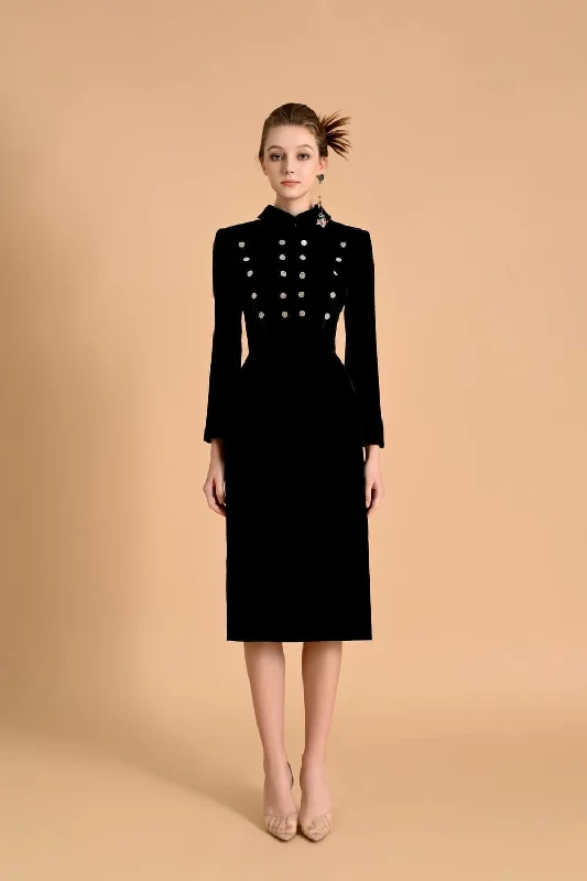 Midi dresses with puff sleeves for a vintage - inspired lookAtkins Cape Collared Neck Velvet Midi Dress Midi dresses with puff sleeves for a vintage - inspired lookAtkins Cape Collared Neck Velvet Midi Dress