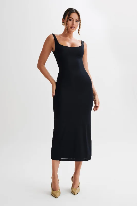 Wrap - style midi dresses in silk for a sophisticated office lookAugustine Slinky Scoop Midi Dress - Black Wrap - style midi dresses in silk for a sophisticated office lookAugustine Slinky Scoop Midi Dress - Black