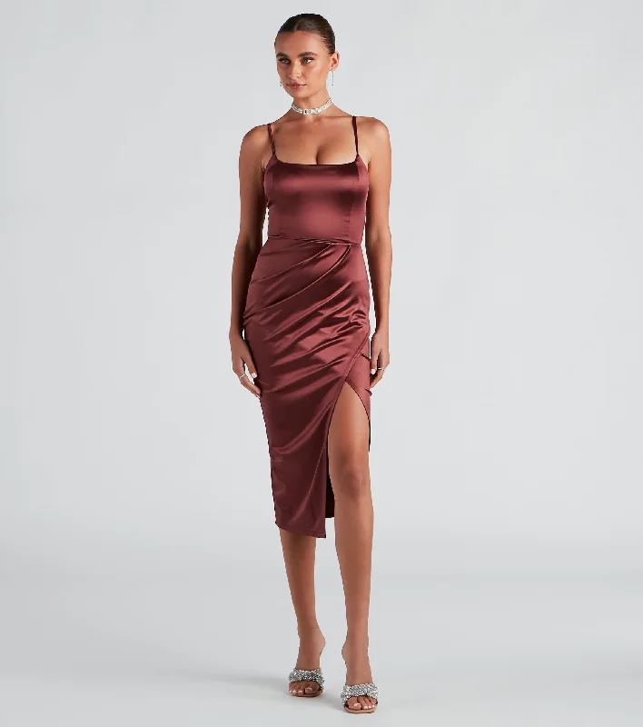 Wrap - style midi dresses in silk for a sophisticated office lookCocktail Glam Satin Midi Dress Wrap - style midi dresses in silk for a sophisticated office lookCocktail Glam Satin Midi Dress